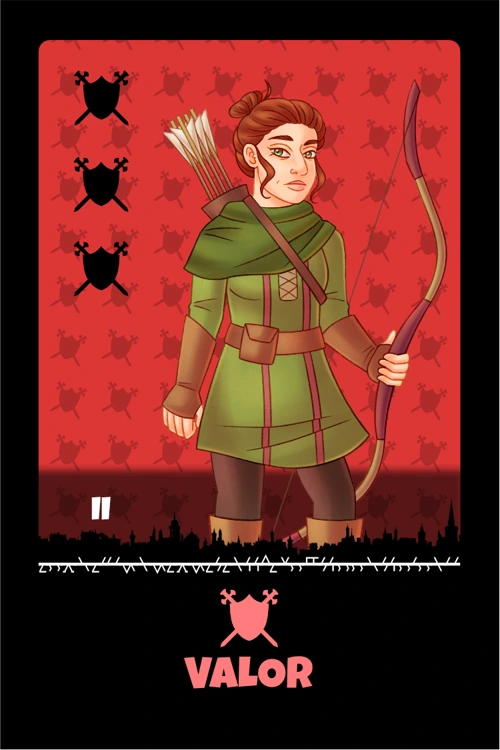 Valor People tile: an archer holding a bow on a red background